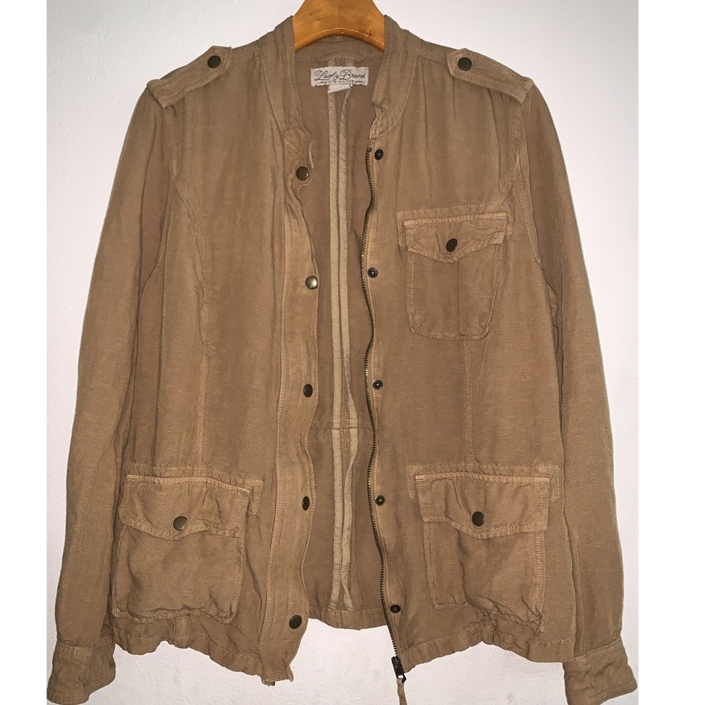 Lucky Brand Live In Love Lightweight Linen Blend Military Style Jacket Size M - Picture 2 of 12